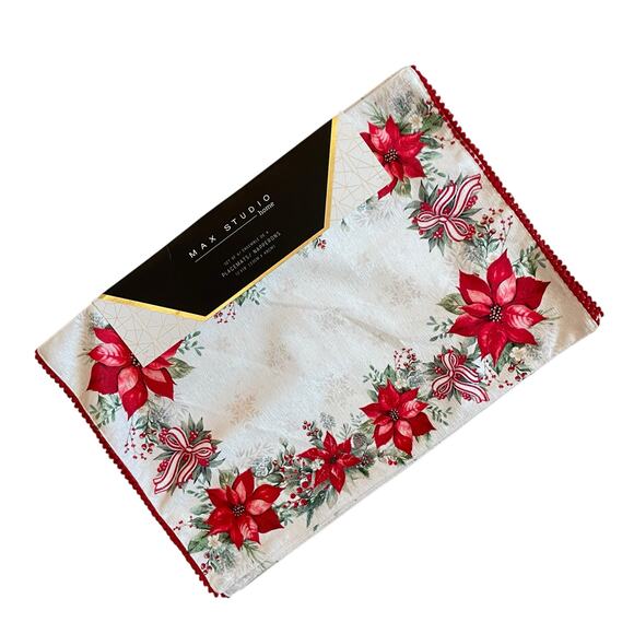 Max Studio Christmas Poinsettia & Bows Placemats 13x19 Set of 4 Holiday Red NEW - Picture 4 of 14